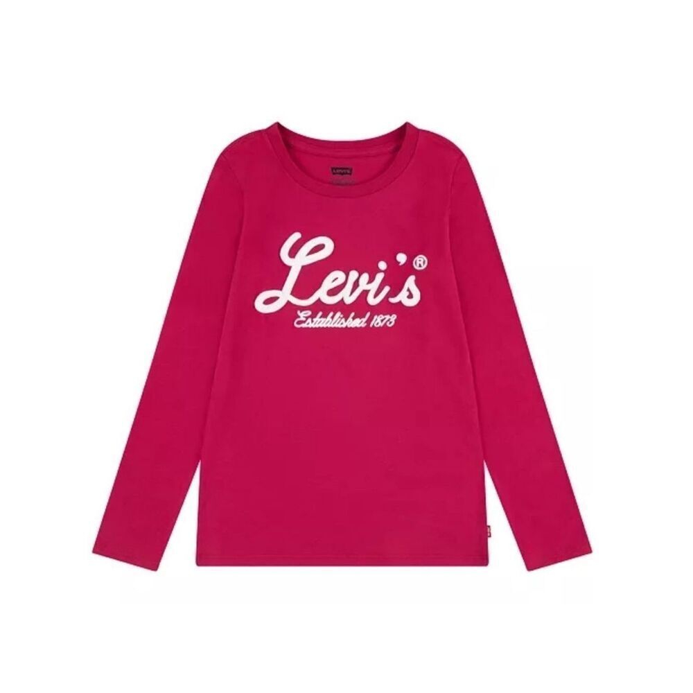LEVI’S L Girl Fuchsia Pink White Long Sleeve Crew Cotton Blend Tee